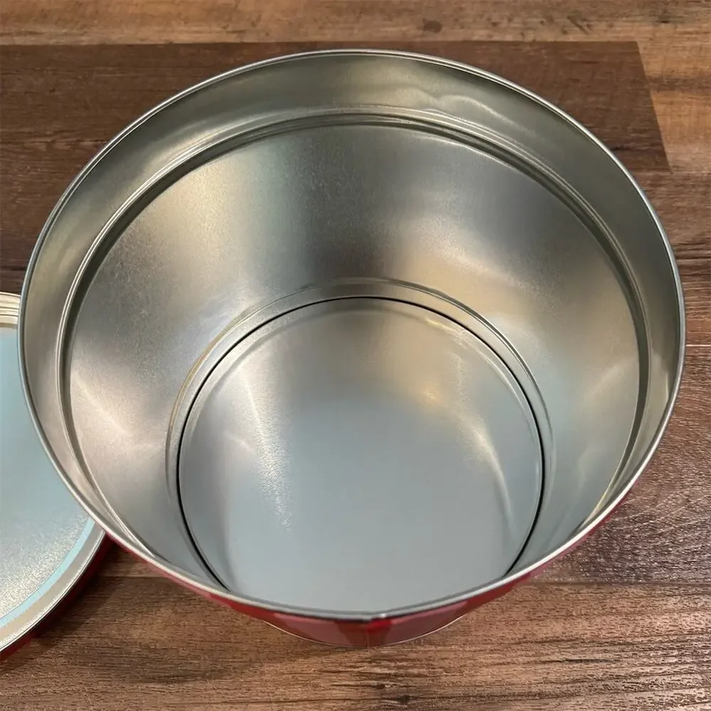Garrett Popcorn Shops EMPTY Canister w/ Lid Pink & Red Striped 9 in Round Tin